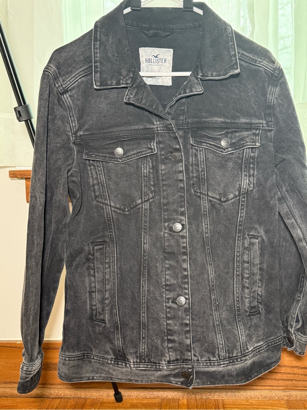 Hollister Women's Black Washed Denim Jacket